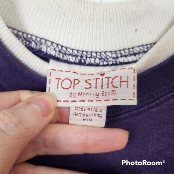 Vtg 90s Purple Embroidered Leaf Sweatshirt Cottagecore Fall Nature Crewneck Med - Picture 5 of 7